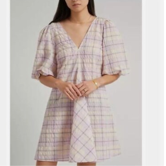 ganni purple seersucker dress Ganni Seersucker Check Dress